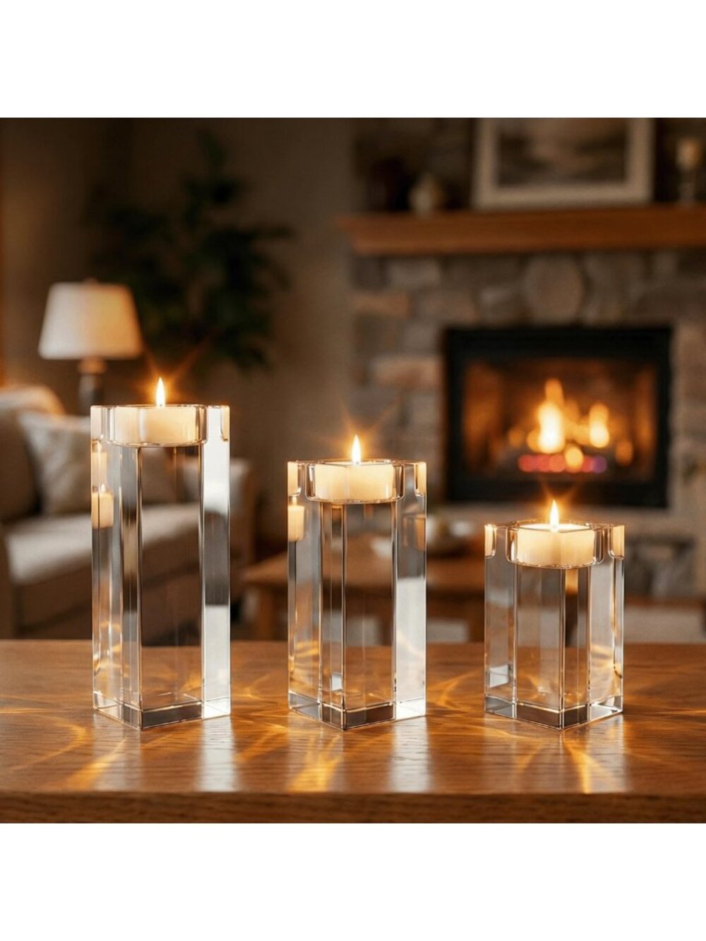 Set of 3 Crystal Votive Candle Holders for Table Centerpiece, Wedding & Party